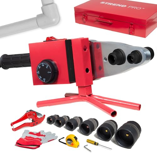 STREND PRO Muffenschweißgerät |1500W Polyfusions | Schweißgerät für Kunststoffrohre Ø20–63 mm - PPR, PE | Profi-Rohrschweißgerät mit 14-teiligem Zubehör | 0–300°C Temperaturregelung | Schweißgerät