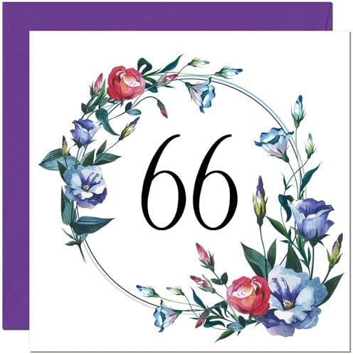 Geburtstagskarte zum 66. Geburtstag für Damen mit Blumenmuster für 66 Jahre alte Frau, Mutter, Tante, Damen, Oma, Freundin, Schwester, Oma, sechzig und sechzig Kindermädchen