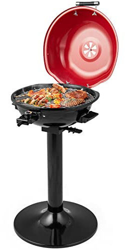 TANGZON Electric BBQ Grill - 1600W With Non-Stick Cooking Surface, Adjustable Temperature & Drip Tray, Indoor Outdoor Portable Stand for Cookout Barbecues Patio Party (Red)