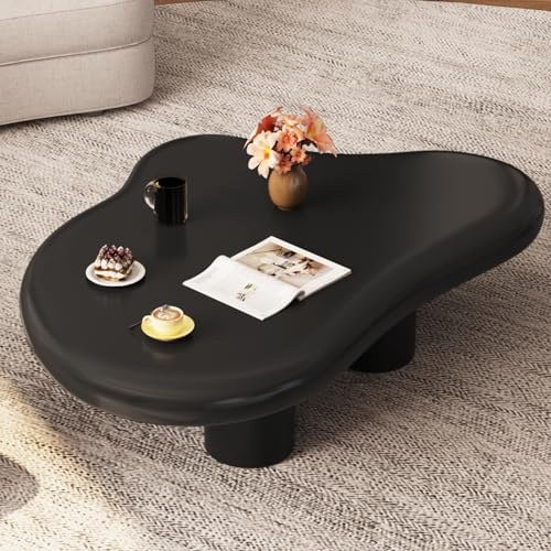 Miuuod 90cm Black Cloud Coffee Table, Modern Irregular Center Table with 4 Legs, Unique Wavy Tabletop for Living Room, Bedroom, Small Space, Stylish Accent Table