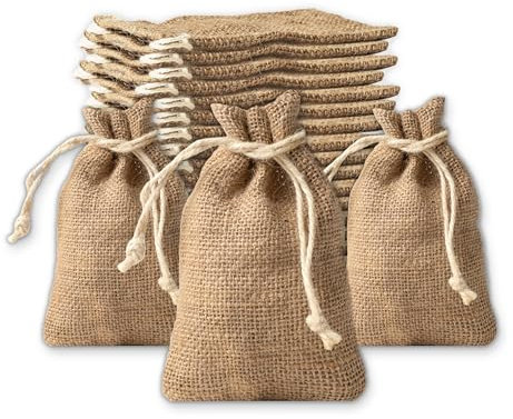 IPEA Sacchettini in Juta Naturale con Cordino Bianco – Grandezza 15x10 cm – 20 Pezzi – Sacchetti Piccoli in Vera Iuta per Bomboniere, Matrimonio, Feste, Battesimo, Eventi, Regali - Personalizzabili