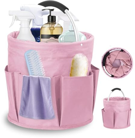 BTBHIHO 17L Cleaning Caddy, Cleaning Caddy With Handle, Portable Collapsible Cleaning Basket With 6 Storage Pockets, Waterproof Handle Basket, Multi-Purpose Storage For Household & Office Cleaning