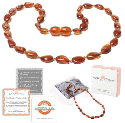 Collar de ámbar auténtico del Báltico – Joyería natural para damas, caballeros y toda la familia – Collar de piedras preciosas y amuleto de la suerte – Collar auténtico de ámbar del Báltico – Pequeños
