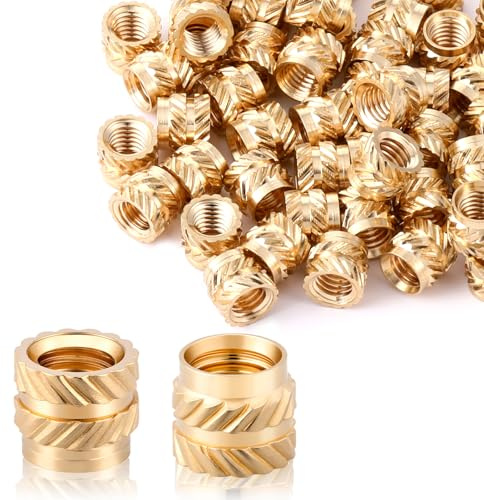 50 PCS M5 Threaded Inserts, M5 Brass Heat Set Insert for Plastic and 3D Printing Components, Female Threaded Inserts, Metric Knurled Nuts, Gold, 5.9x7mm