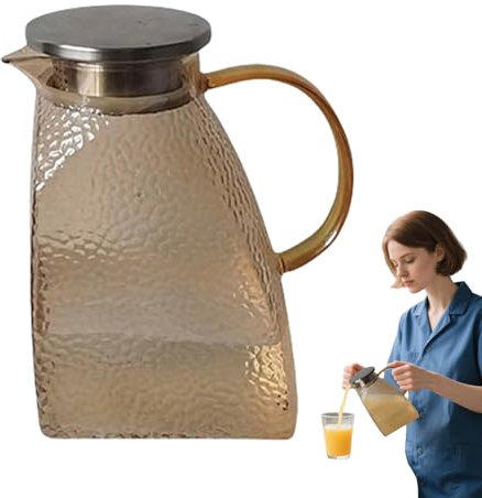 Hammer Pattern Glass, Water Pitcher, Splash-Proof Beverage Serve Ware, 13x9x19.8cm, for Hot and Cold Drinks, Juice, Milk, Fridge Door Storage, Kitchen Party Hosting Outdoor Use