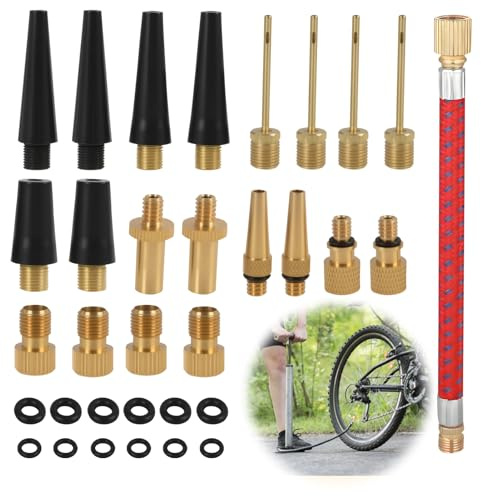 Riybyds 33 Pezzi Adattatore Valvola Bici, Adattatore Valvola Pompa per Bicicletta, Inclusi Tubo di Gonfiaggio, Aste per Palloni, Set Adattatori SV DV AV