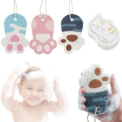 JEYORZY 4 Stück Waschlappen Baby Badeschwamm, Badeschwämme, Badeschwamm für Babys, Badeschwamm Kinder, Baby Wasch Schwamm, Karikatur Waschschwamm für Fröhlichen Badespaß, Wiederverwendbar Supersoft