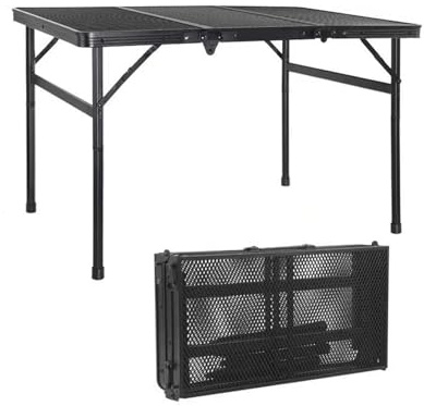 WYJRO Mesa Plegable Camping con Mesa De Malla,2 Alturas Ajustables Mesa Plegable Playa,Mesa Auxiliar Barbacoa para Exteriores Campamento Barbacoa Playa,Triple Fold,120cm/47.2