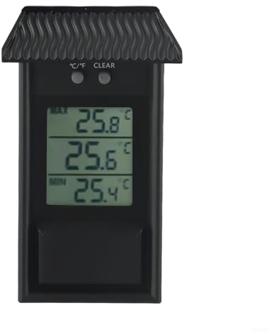 Thermomètre à affichage numérique avec conversion Celsius Fahrenheit, étanche IP45 ABS, support mural intérieur et extérieur pour maison, jardin, serre, véranda (noir)