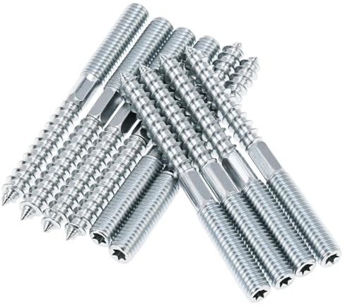 QWORK® 10 Stück Stockschrauben M8 x 80 mm Doppelgewinde Kohlenstoffstahl Verzinkt, Zubehör für die Möbelmontage