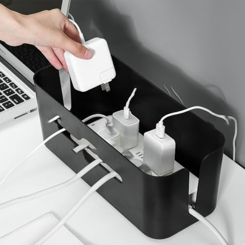 Plateau de gestion des câbles sous le bureau, boîte de rangement pratique pour la maison, le bureau, accès facile et aspect propre (couvercle gris et blanc)