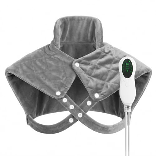 Neck and Shoulders Heat Pad, Fleece Heated Neck Wrap with 10 Heat Settings and 3 Timer Setting, Overheat Protection, Machine Washable Neck and Shoulder Warmer