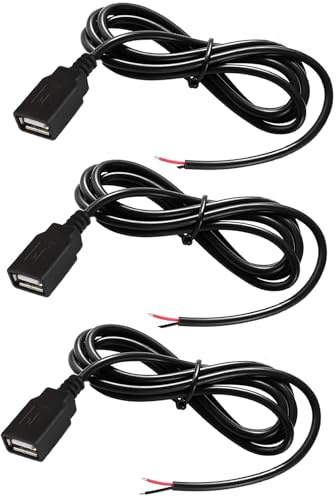 MejaRizon 3 Stück USB-A Weiblicher, 2-poliger Buchse Draht DIY Replace Repair Pigtail-Kabel, 22 AWG USB 2.0 100cm 1m 5V / 3A Pigtail offenes Ende Stromkabel, für USB-Geräte Reparatur DIY-Kabel