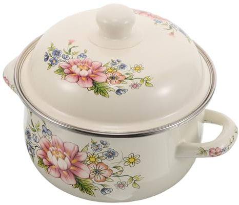 ZUNOXAZ Pentola Smaltata Vintage con Coperchio Piccola Pentola Doppia Maniglia per Zuppe Stufati e Potpourri Uso Gas ed Elettrico Distribuzione Calore Uniforme e Resistente alle Macchie
