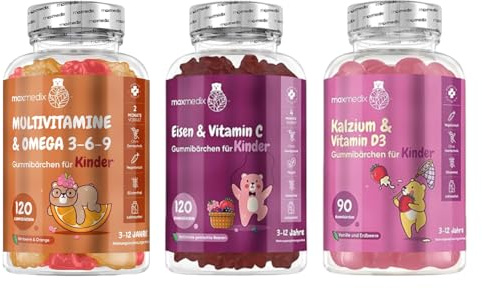 Kids Multivitamins with Omega 3-6-9, Iron with Vitamin C & Calcium with Vitamin D3 Gummies Bundle | Chewable Gummies | Delicious Natural Flavours | Gluten-Free & Non-GMO Supplements for Kids