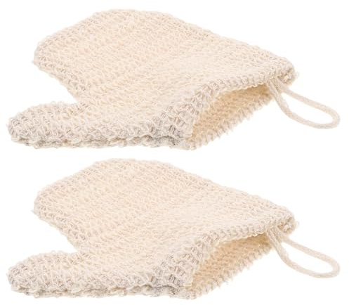 VOSAREA 2Pcs Cotton-Linen Exfoliating Bath Gloves for Body Scrub and Dead Skin Removal, Small Dual-Sided Shower Mitts for Men and Women, Natural Fiber Scrubbing Gloves for Deep Cleaning