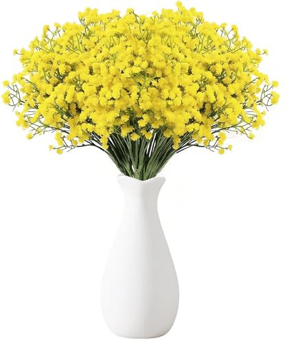EnixwH 18 Stück Schleierkraut Künstlich Kunstblumenstrauß Künstliche Blumen Deko Pflanzen mit Flasche für DIY Fotorahmen Lesezeichen Grußkarten Partys Blumenarrangements Heimdekoration (Gelb)