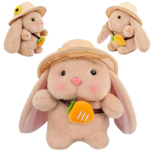 Eymobad Hare plyschdjur, påsk med morot – 20 cm brun påskhare för att gosa, gosedjur, hare barn för påskbo och dekoration, påskhare, gåva för barn, flickor och pojkar (brun)