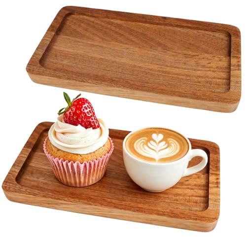 Varenzya 2 Piezas Bandeja Rectangular de Madera | 20 × 10 × 1,5 cm Bandeja Madera, Bandejas Decorativas, Bandejas Pequeña para Fruta, Café, Postres, Velas, Cosméticos