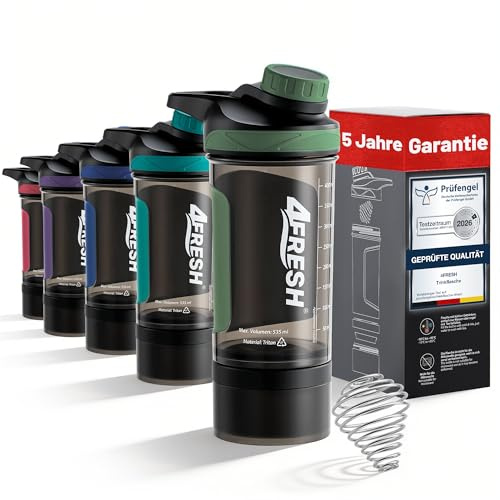 4FRESH Protein Shaker Flasche 500ml aus Tritan - BPA-Frei mit Skala & Magnetverschluss, Premium Eiweißshaker mit Spiralmixer & Aufbewahrungsbox für Pulver & Kapseln, Ideal für Fitness & Gym