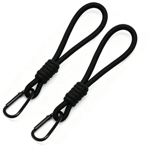 Lote de 2 ganchos para cochecito negro con cordón, bolso de mano y accesorio para cochecito, mini mosquetón, redondo, para organizador de cochecito, accesorio práctico para bolsas y carreras