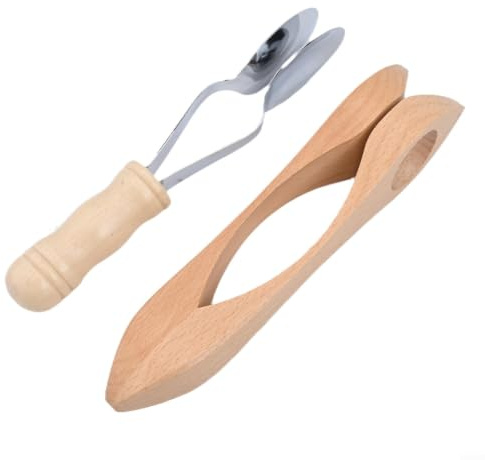 Musiklöffel 2er Set Hand Percussion Instrument aus Holz & Metall für irische Volksmusik und Partys 21cm