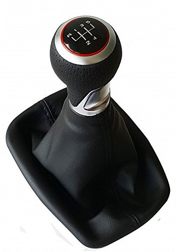 Schaltsack Schaltmanschette Schaltknauf passend für Seat Leon 1P - Ring Rot - 5 Gang - Naht Schwarz - Baujahr 2005-2009