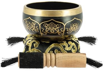 Bol Tibétain avec symboles Noir pour la méditation 10 cm