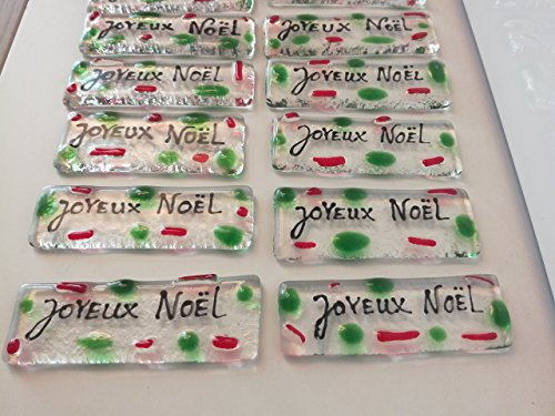Lot de12 porte-couteaux Noël - Joyeux noël - table de fêtes - vert rouge - verre fusionné