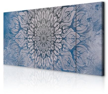 decomonkey Bilder Mandala 200x80 cm 5 Teilig Leinwandbilder Wandbild Orient | Bild auf Leinwand, Kunstdruck, Wanddeko, Wohnzimmer, Wanddekoration, Abstrakt, blau, grau