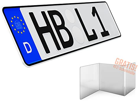1 Stück KFZ Kennzeichen 38cm x 11cm Nummernschild 380mm x 110mm Wunschkennzeichen DIN zertifiziert Autokennzeichen auch für Fahrradträger Anhänger LKW Wunschprägung amtliches Kennzeichen Autoschild