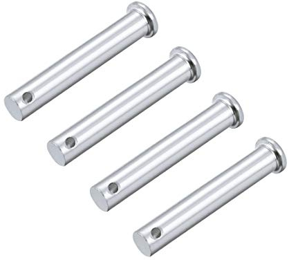 sourcing map Trou Unique Chape Broches 10mm x 60mm Tête Plate Tête Zingage Solide Acier Axe Charnière 4Pcs