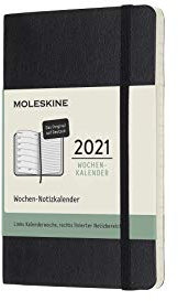 Moleskine Wochenkalender 2021, 12 Monate Wochenplaner horizontal in Deutsch, weicher Einband , Format Pocket 9 x 14 cm, Farbe schwarz, 144 Seiten