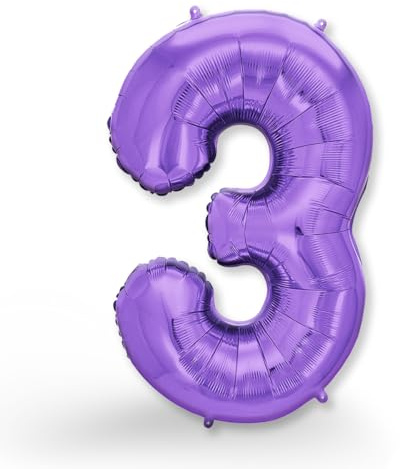 FUNXGO® Folienballon Zahl 3 lila - Riesenzahl Ballon ca.100 cm - fliegt mit Helium - 3 geburtstag luftballon - Deko zum Geburtstage, Party, Hochzeiten - Ballon 3 lila
