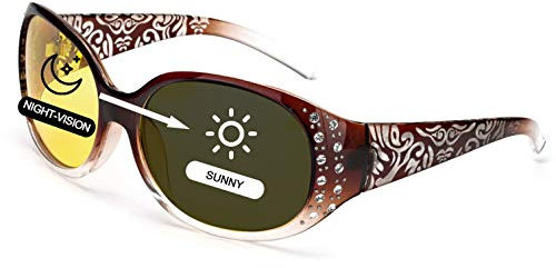 LVIOE VIOE Nachtsichtbrille mit polarisierter gelber Linse für Frauen Nachtfahrbrille für Regen/Nebel/Wolkenschutz