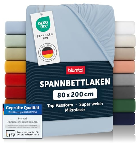 Blumtal® Spannbettlaken 80x200x30cm aus Microfaser - Oekotex zertifiziertes Bettlaken Spannbettlaken in Blau
