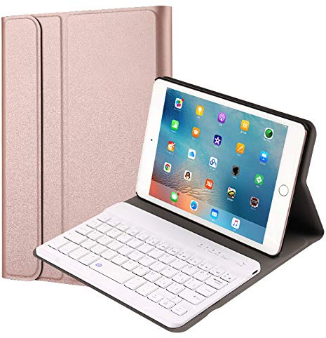 QYiD Funda con Teclado para iPad Mini 5/ Mini 4, Carcasa Delgada Teclado Estuche Funda con Wireless Teclado Bluetooth para iPad Mini 5 2019(5th Gen)/ iPad Mini 4 2015, Oro Rosa