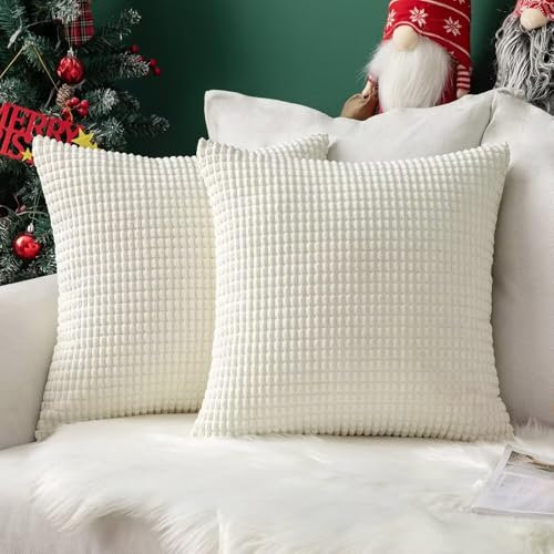 MIULEE 2er Set Kissenbezug Kordsamt Dekokissen Kissenbezüge Sofakissen Dekorativ Zierkissen Couchkissen Kissenhülle Kissen für Wohnzimmer Schlafzimmer 12x12 Inch, 30x30 cm Weiß