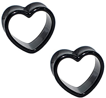 XINHE 2 Stück Piercing Ohr Tunnel Set Silikon Acryl Flesh Superdünn Reinfarbe Herzförmig Double Flared Tunnel Plug Punk Mann Unisex 4-25mm,Schwarz,11/16(18mm)