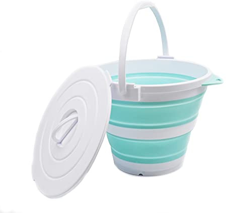 SAMMART 10 l Faltbarer Angeleimer mit Verriegelungsdeckel – tragbarer Kunststoff-Wassereimer – platzsparender Outdoor-Wassertopf – Kofferraum-Organizer für alle Arten von Fahrzeugen (Weiß/Seegrün.)