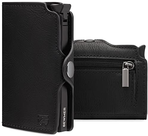 BEWMER 1 Geschütztes Kartenetui | Slim Wallet für Männer und Frauen | Kartenhalter mit RFID-Schutz und Geldklammern aus Kohlefaser | Schwarz