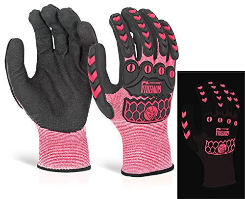 Glovezilla BEESWIFT GLOW IN THE DARK FOAM NITRILE COATED GLOVES PINK XXL