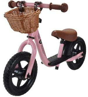 Bandits & Angels Laufrad aus Metall mit Weidenkorb ab 2 Jahren – Lauflernrad – Verstellbarer Sattel 29 bis 39 cm – für Jungen und Mädchen – niedriger Einstieg mit Trittbrett (Vintage Rosa)