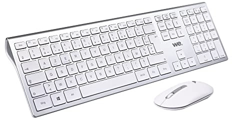 WE Bundle Clavier Souris sans Fil Rechargeable 2,4G Bluetooth - Blanc