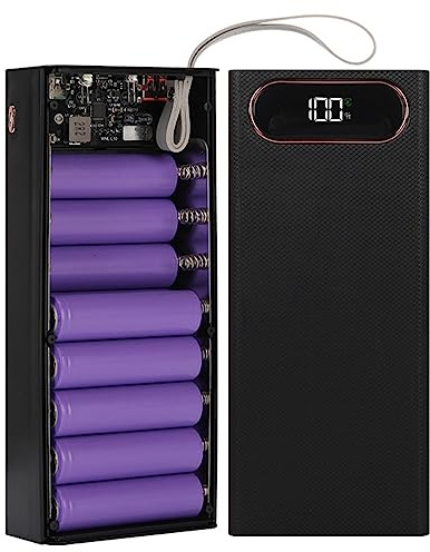 16x18650 Guscio Batteria Esterna, 2 Uscite USB Power Bank Fai da Te, Scatola in Plastica con Display LCD, Custodia per Power Bank, con Tre Ingressi Micro/Tipo C, Design Piccolo e Leggero(Nero)