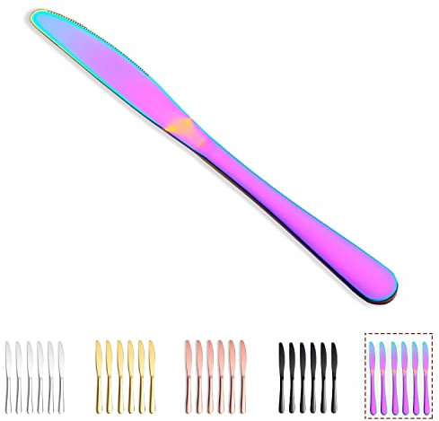 Kyraton Menümesser 6-teilig, Edelstahl 9 Zoll Steakmesser-Set Tafelmesser, Buttermesser-Set Besteck-Set, spülmaschinenfest (Regenbogen)