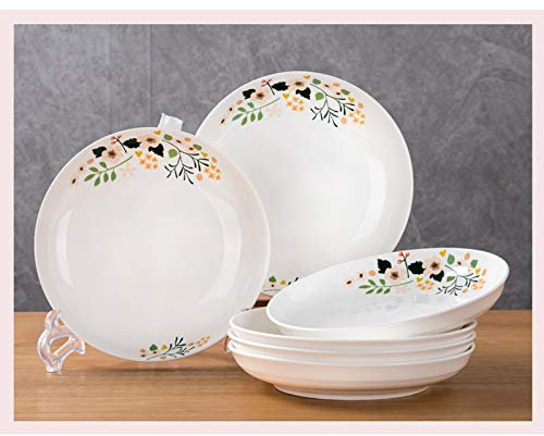 Assiettes Plates Plaque de dîner en céramique Blanche avec Motifs Floraux, Plaque Profonde Convient à la Soupe, aux pâtes, à la Salade, auxsert, au Four Micro-Ondes et au Lave-Vaisselle. Assiette