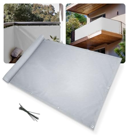 Home-Vision Balkon Sichtschutz Balkonabdeckung Balkonverkleidung blickdichte Wind- und UV-Schutz wetterfester, mit Kabelbinder und Ösen Kollektion Elif (Grau, 0,9m x 6,1m)