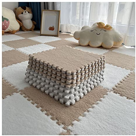 10 Ineinandergreifende Schaumstoffmatten, 10 Mm Dick, Flauschige Teppichfliesen, Plüsch-Bodenfliesen, Puzzle-Bodenmatte, rutschfest Und Sturzfest