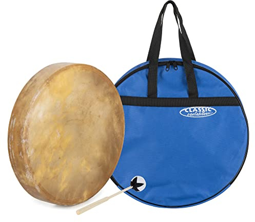 Classic Cantabile TSD-18 Traditionelle Schamanentrommel mit Pferdehaut 18 | Mit Pferdefell bespannt, Inklusive Schlägel, Schnurspannung mit Halteschlaufe, Kessel aus massiver Esche, Tiefe: 8 cm, 68 kg
